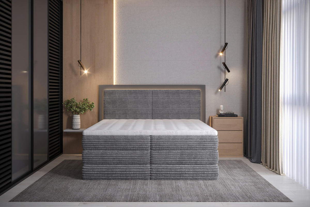 BOXSPRINGBETT 180/200 cm  in Grau  - Schwarz/Grau, Trend, Holz/Holzwerkstoff (180/200cm) - Boxxx