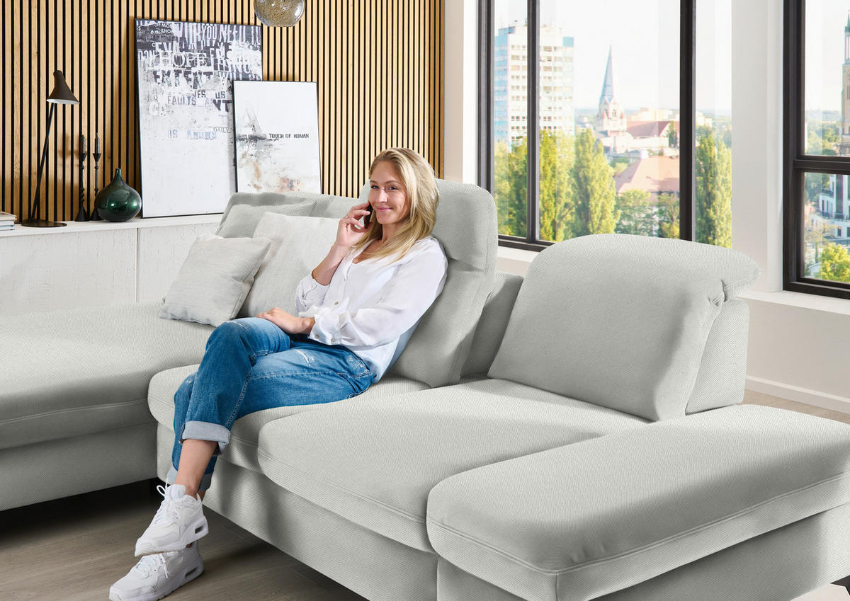 ECKSOFA Chenille Ecru  - Ecru/Schwarz, Design, Textil/Metall (198/288cm) - Beldomo Style