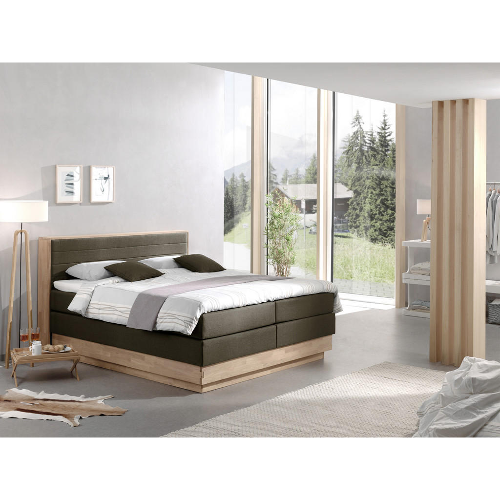 Thumbnail - Mid.you Boxspringbett, Braun, Eiche, Holz, Textil, Eiche, massiv, H2 + H3, 7-Zonen, Höhe ca. 18 cm, 160x200 cm, gepolste...
