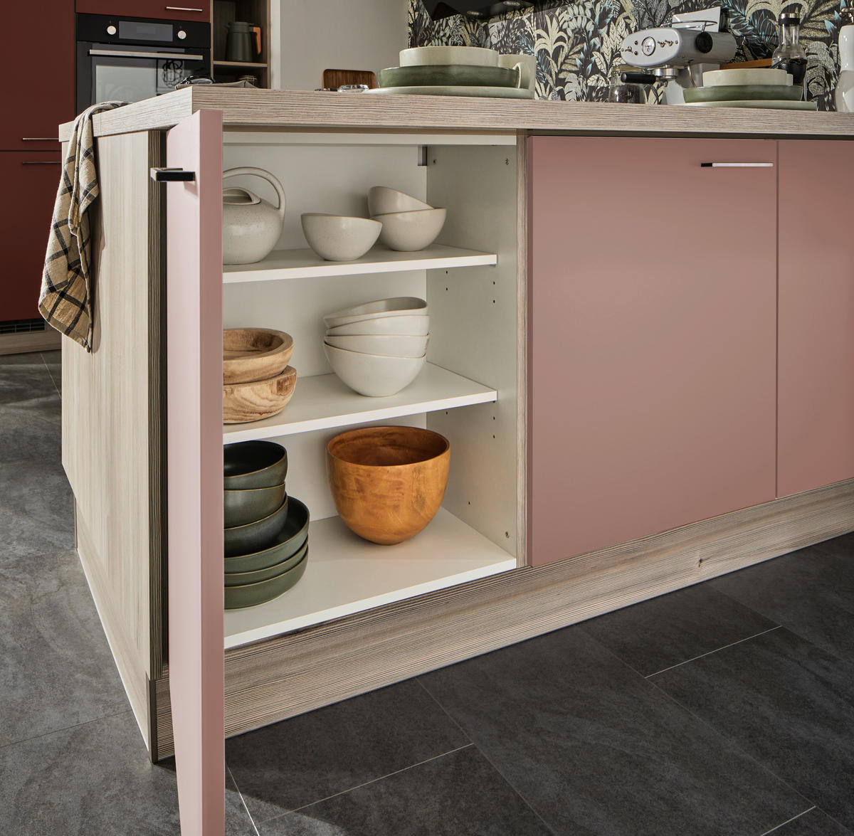 ECKKÜCHE  in Rosa, Tannenholzfarben  - Tannenholzfarben/Schwarz, Design, Holzwerkstoff/Metall (121,6/280/150cm) - Xora