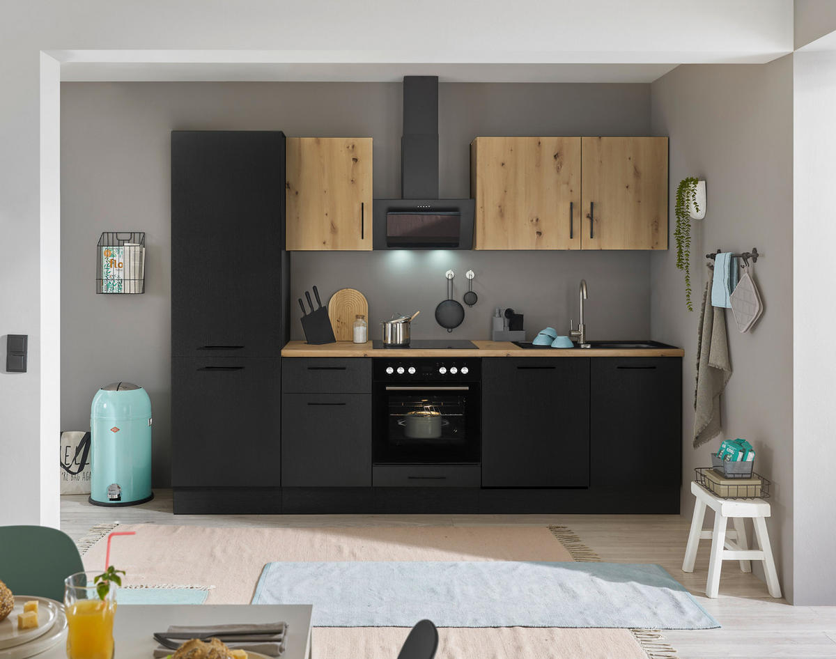 KÜCHENBLOCK 280 cm   in Schwarz, Eiche Artisan  - Schwarz/Eiche Artisan, Basics, Holzwerkstoff/Metall (280cm) - MID.YOU