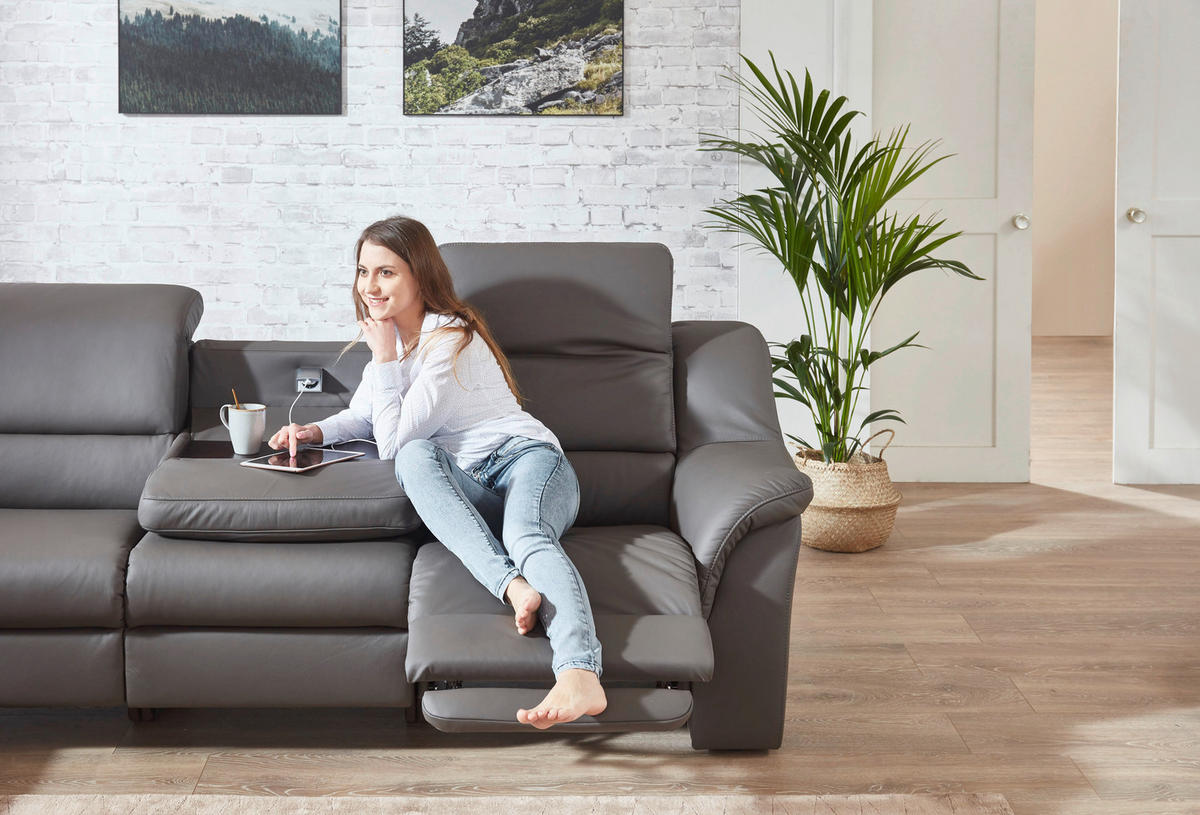 ECKSOFA Grau Echtleder  - Schwarz/Grau, KONVENTIONELL, Leder/Kunststoff (260/324cm) - Cantus