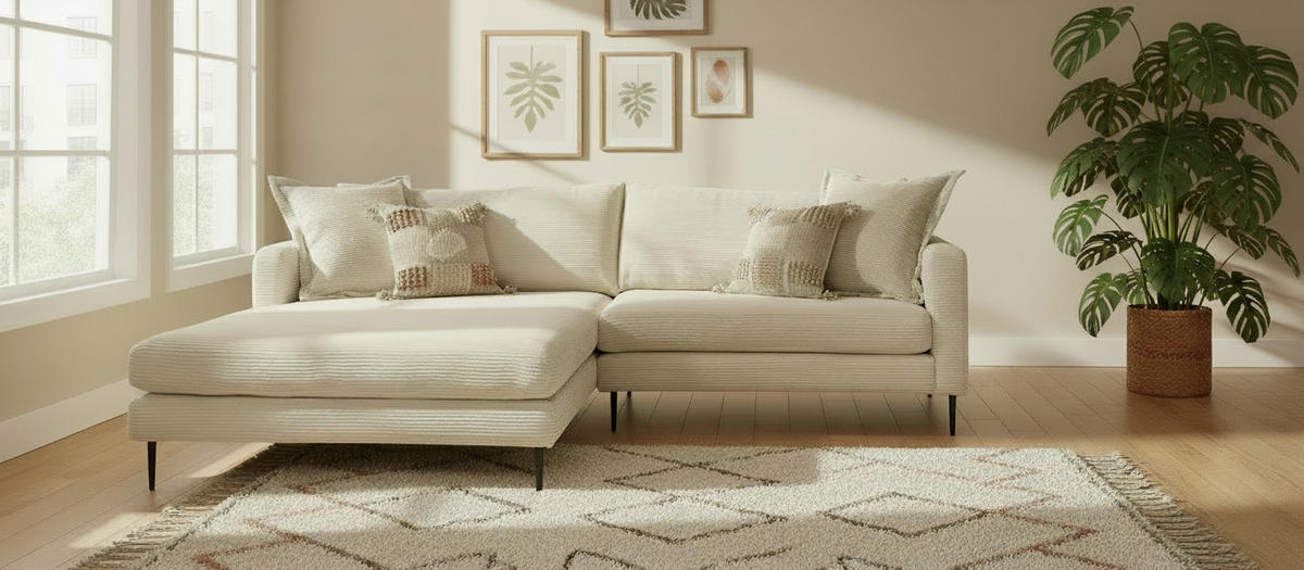 ROHOVÁ SEDACIA SÚPRAVA, textil, krémová - čierna/krémová, Design, kov/textil (193/268cm) - P & B