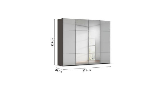SCHWEBETÜRENSCHRANK 271/223/68 cm 4-türig Graphitfarben, Grau - Chromfarben/Graphitfarben, Design, Glas/Holzwerkstoff (271/223/68cm) - Novel