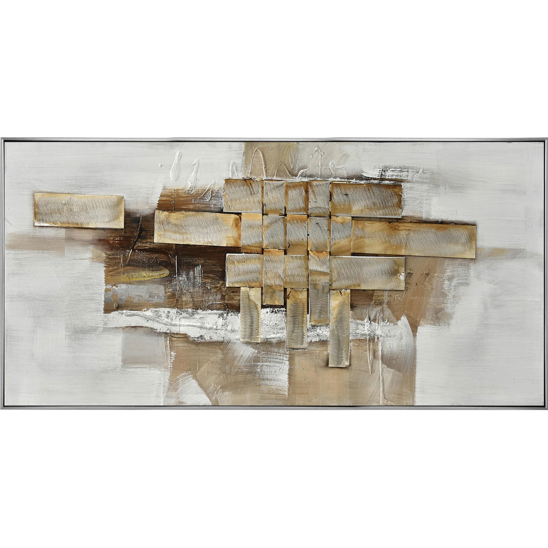 ÖLGEMÄLDE Abstraktes, Strukturen 180/55 cm  - Silberfarben/Braun, Design, Holz/Kunststoff (180/55cm) - Monee