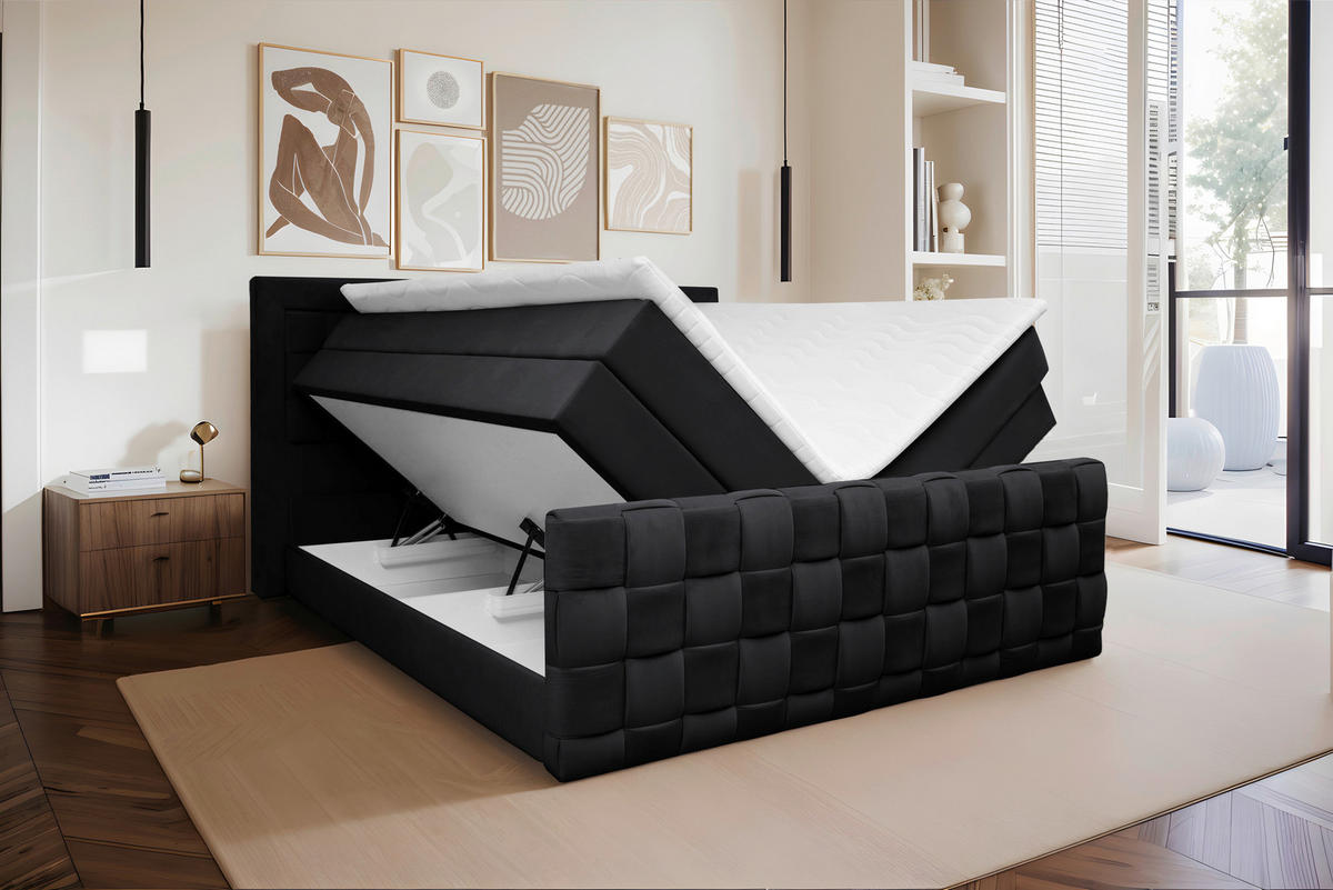 BOXSPRINGBETT 140/200 cm  in Schwarz  - Schwarz, MODERN, Textil (140/200cm) - Livetastic