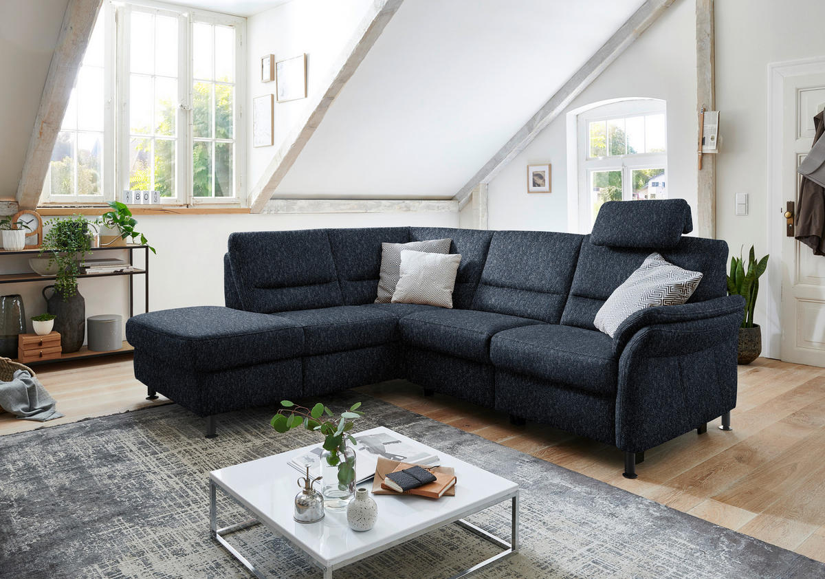 ECKSOFA in Flachgewebe Dunkelblau  - Schwarz/Dunkelblau, Modern, Textil/Metall (203/227cm) - Beldomo System