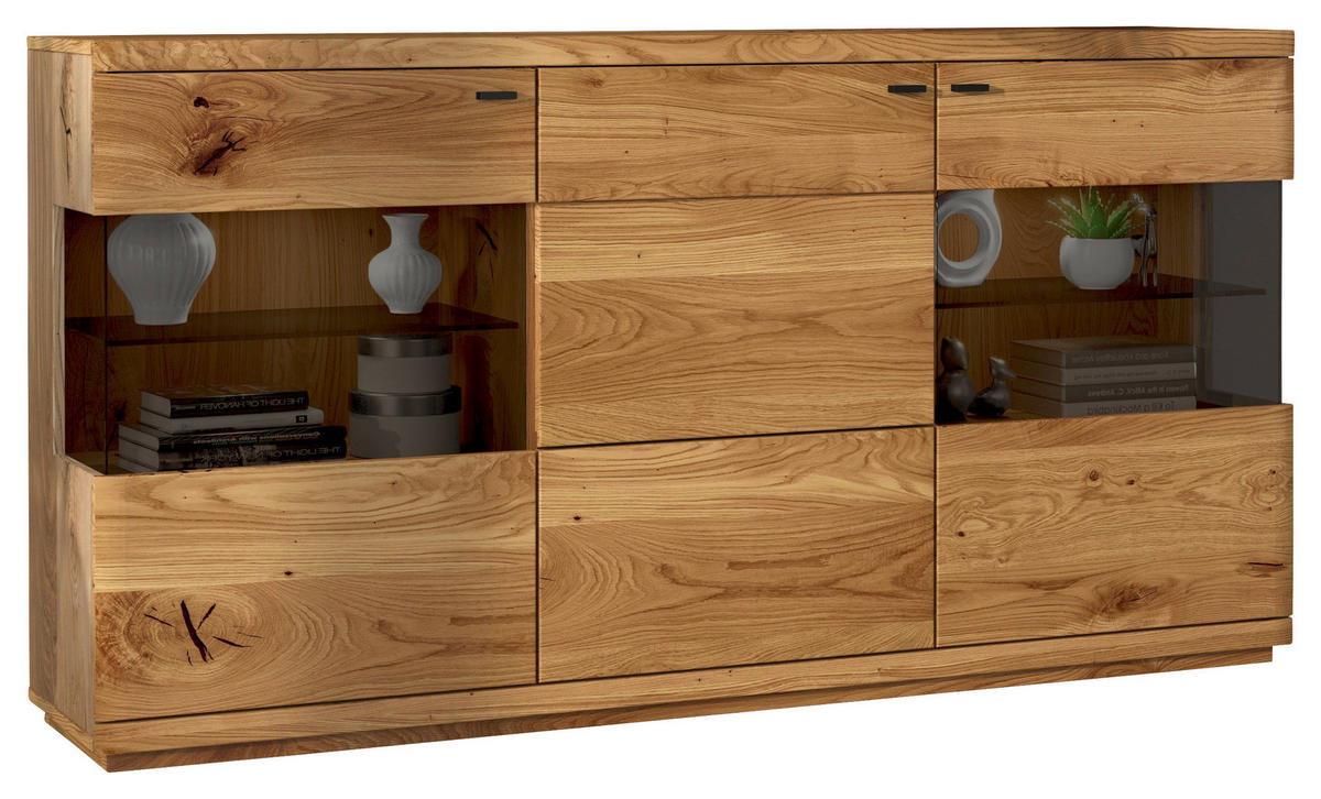 SIDEBOARD Eichefarben  181/95/38 cm  - Eichefarben/Schwarz, Natur, Glas/Holz (181/95/38cm) - Linea Natura