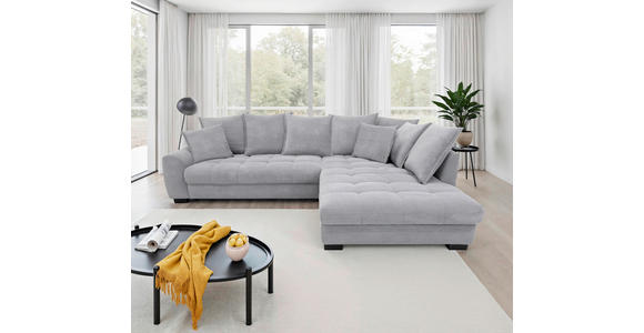 ECKSOFA Hellgrau Cord Rückenkissen, Armlehnenkissen, Bettkasten, Schlaffunktion, Rücken echt, Liegefläche im Originalstoff  - Hellgrau/Schwarz, KONVENTIONELL, Kunststoff/Textil (304/212cm) - Carryhome