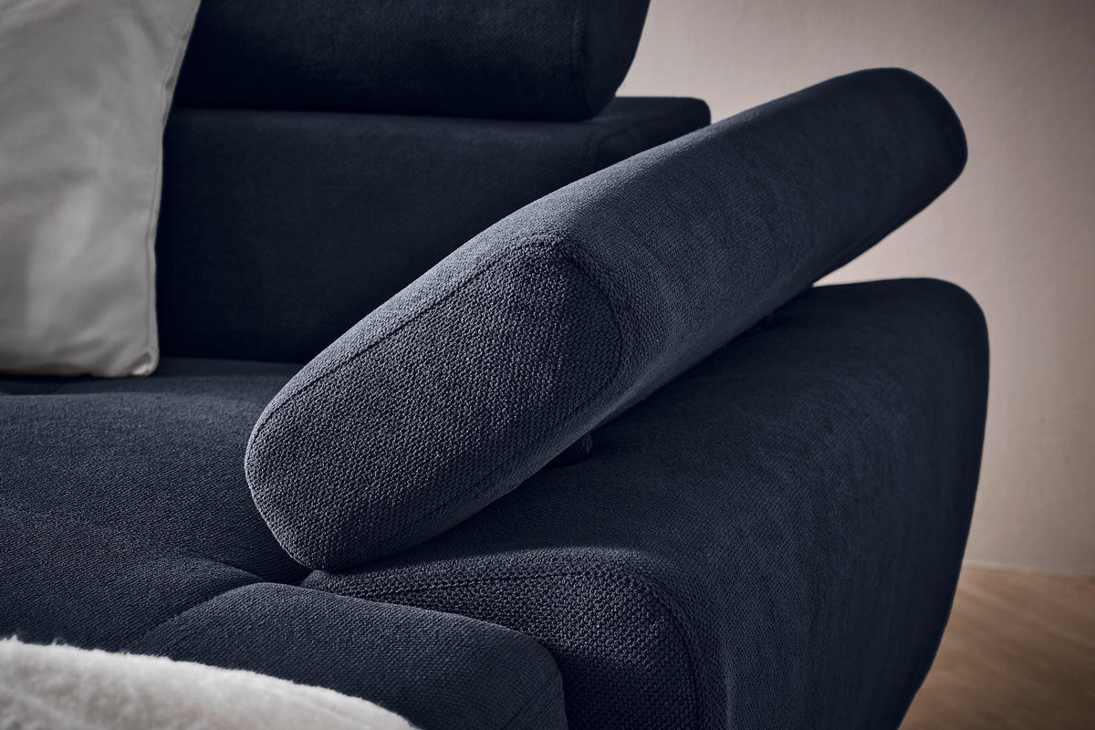 WOHNLANDSCHAFT in Flachgewebe Dunkelblau  - Schwarz/Dunkelblau, MODERN, Textil/Metall (206/333/180cm) - Stylife