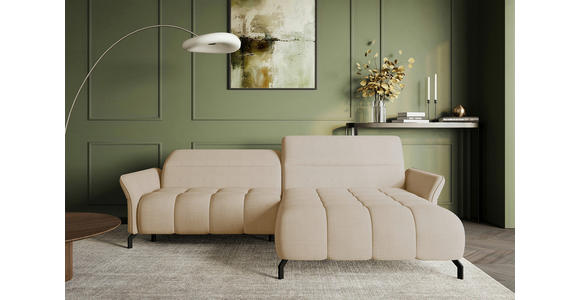 ECKSOFA Beige Flachgewebe Rücken echt, Kopfteilverstellung, Sitztiefenverstellung  - Beige/Schwarz, KONVENTIONELL, Textil/Metall (272/175cm) - Carryhome