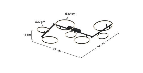 LED-DECKENLEUCHTE 118/127/12 cm  - Schwarz, Design, Kunststoff/Metall (118/127/12cm) - Novel