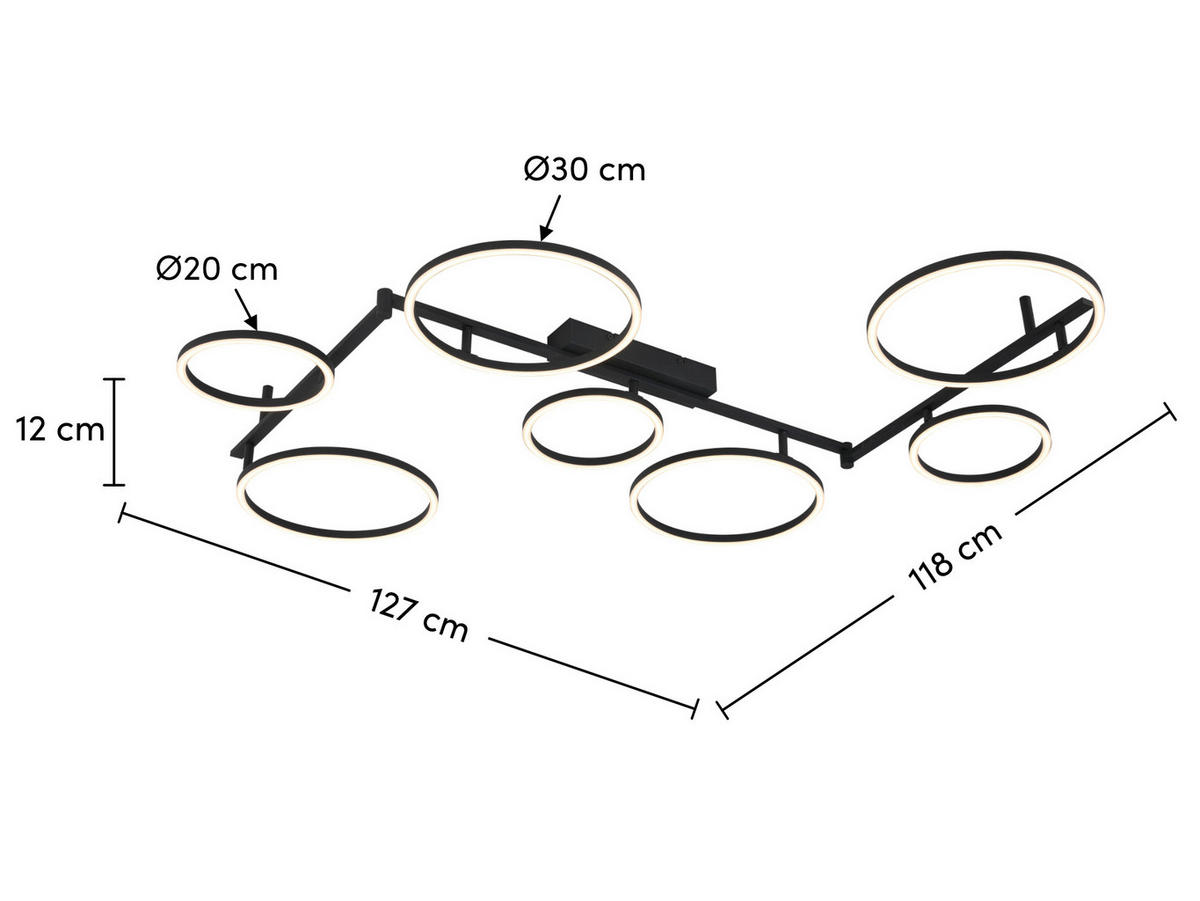 LED-DECKENLEUCHTE 118/127/12 cm  - Schwarz, Design, Kunststoff/Metall (118/127/12cm) - Novel