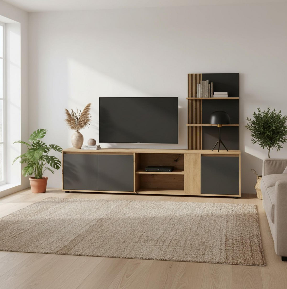 WOHNWAND 2-teilig  in Anthrazit, Eiche Artisan  202/133/40 cm  - Anthrazit/Eiche Artisan, Design, Holzwerkstoff (202/133/40cm) - Livetastic