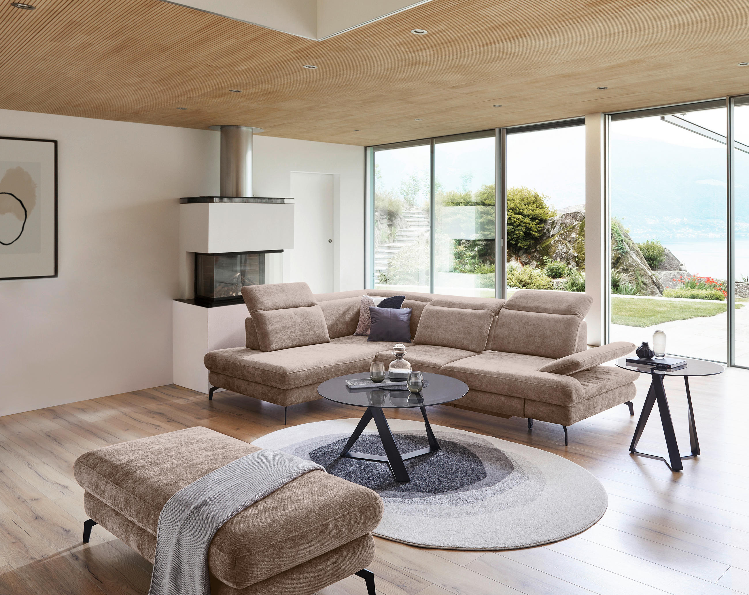 SEDEŽNA GARNITURA, fango  - fango/črna, Design, kovina/tekstil (213/295cm) - Stylife