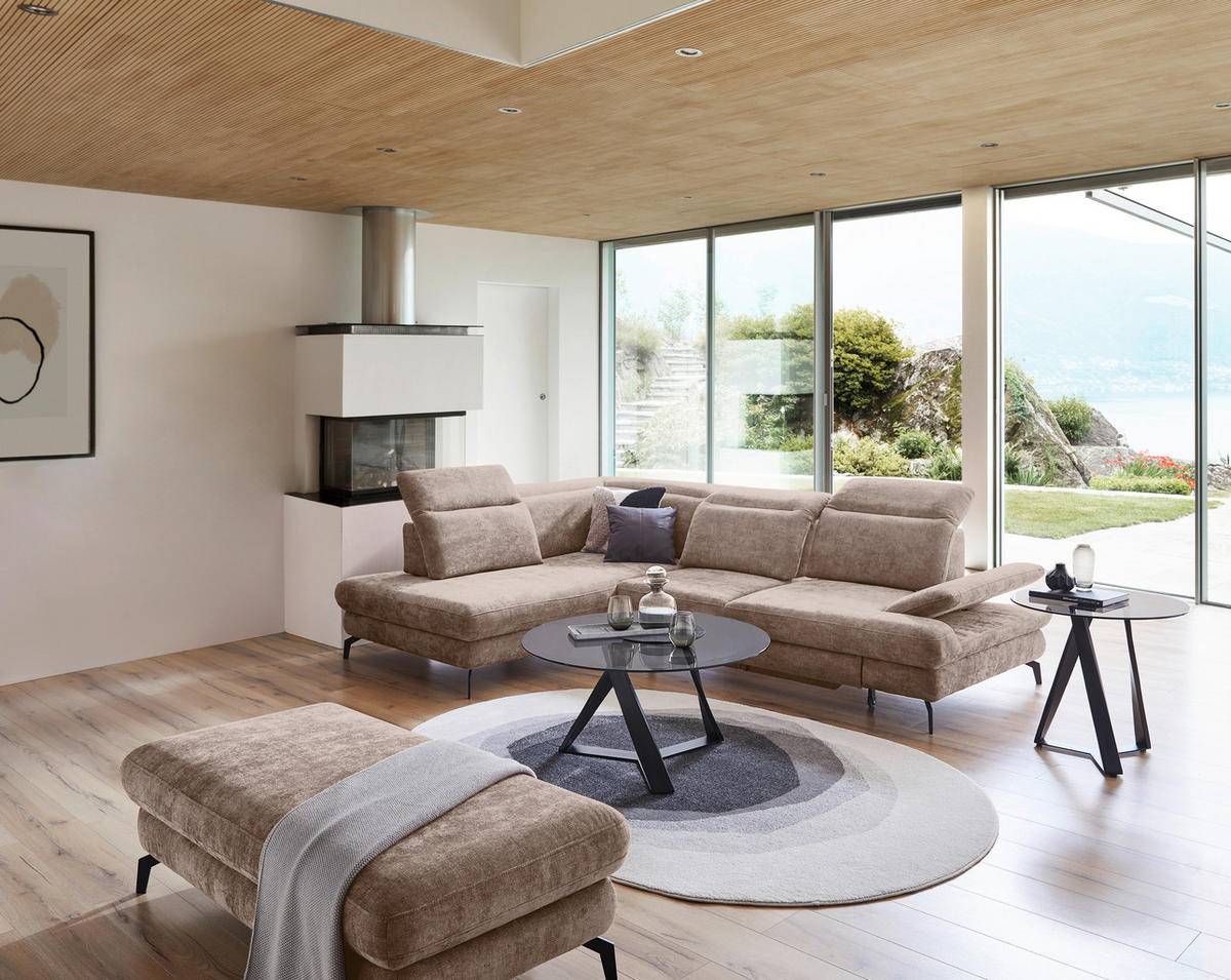 SEDEŽNA GARNITURA, fango  - fango/črna, Design, kovina/tekstil (213/295cm) - Stylife