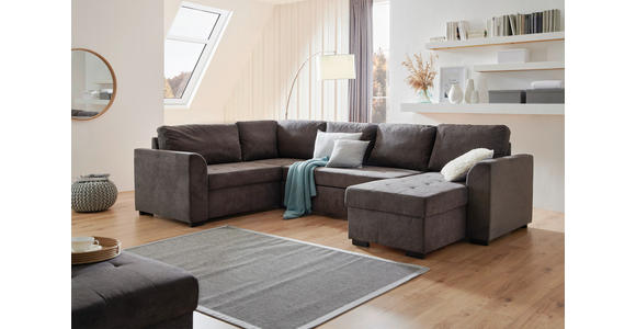 WOHNLANDSCHAFT inkl.Funktionen Dunkelgrau Webstoff - Dunkelgrau/Schwarz, Design, Kunststoff/Textil (205/311/160cm) - Xora