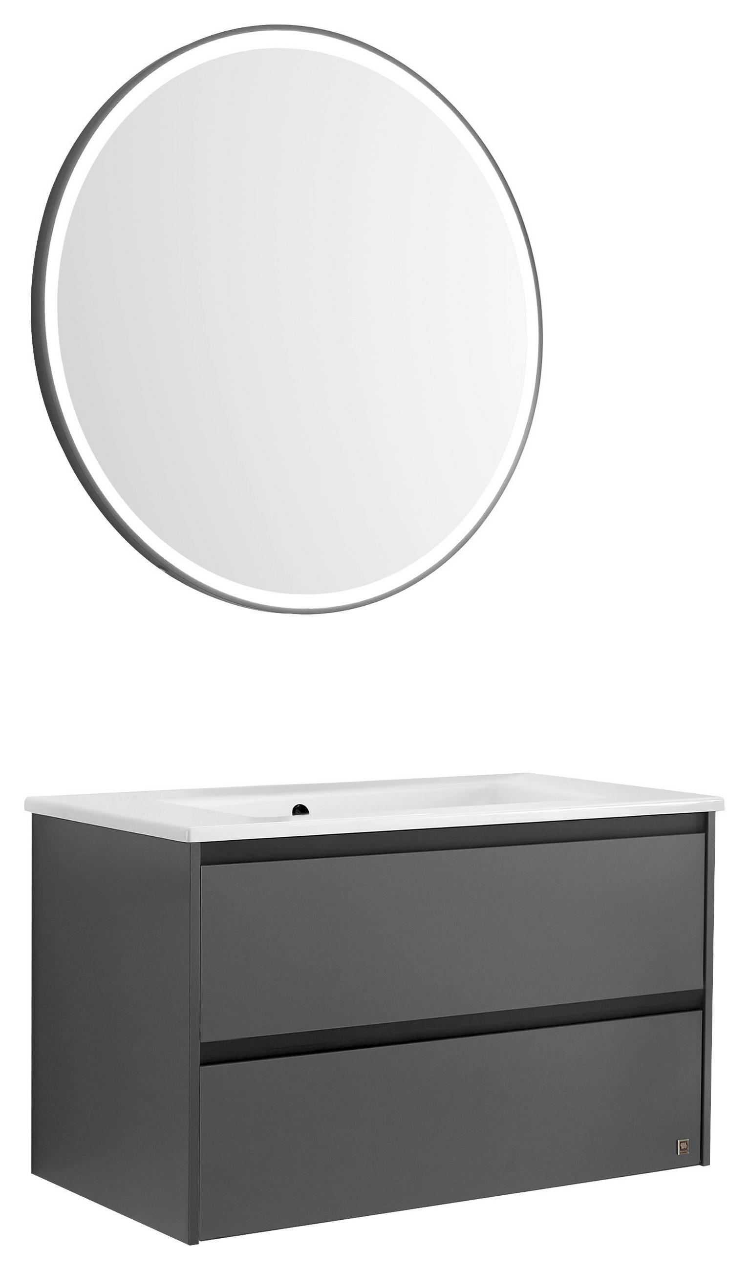 BADEZIMMER 3-teilig  in 92 cm  - Weiß/Grau, Design, Holzwerkstoff/Stein (92cm) - Musterring