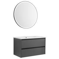 BADEZIMMER 3-teilig  in 92 cm  - Weiß/Grau, Design, Holzwerkstoff/Stein (92cm) - Musterring