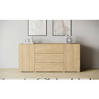 SIDEBOARD Berlin 150/68/38,5 cm 3 låda(or)  - grå/ekfärgad, Design, trämaterial/plast (150/68/38,5cm) - P & B