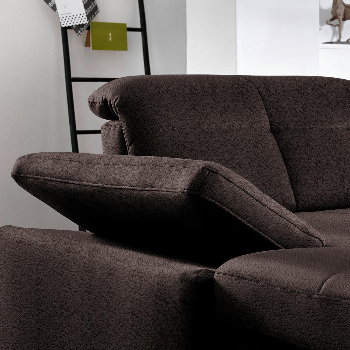 ECKSOFA  in Flachgewebe Mokka  309/195 cm  - Chromfarben/Mokka, Design, Textil (309/195cm) - Beldomo Style