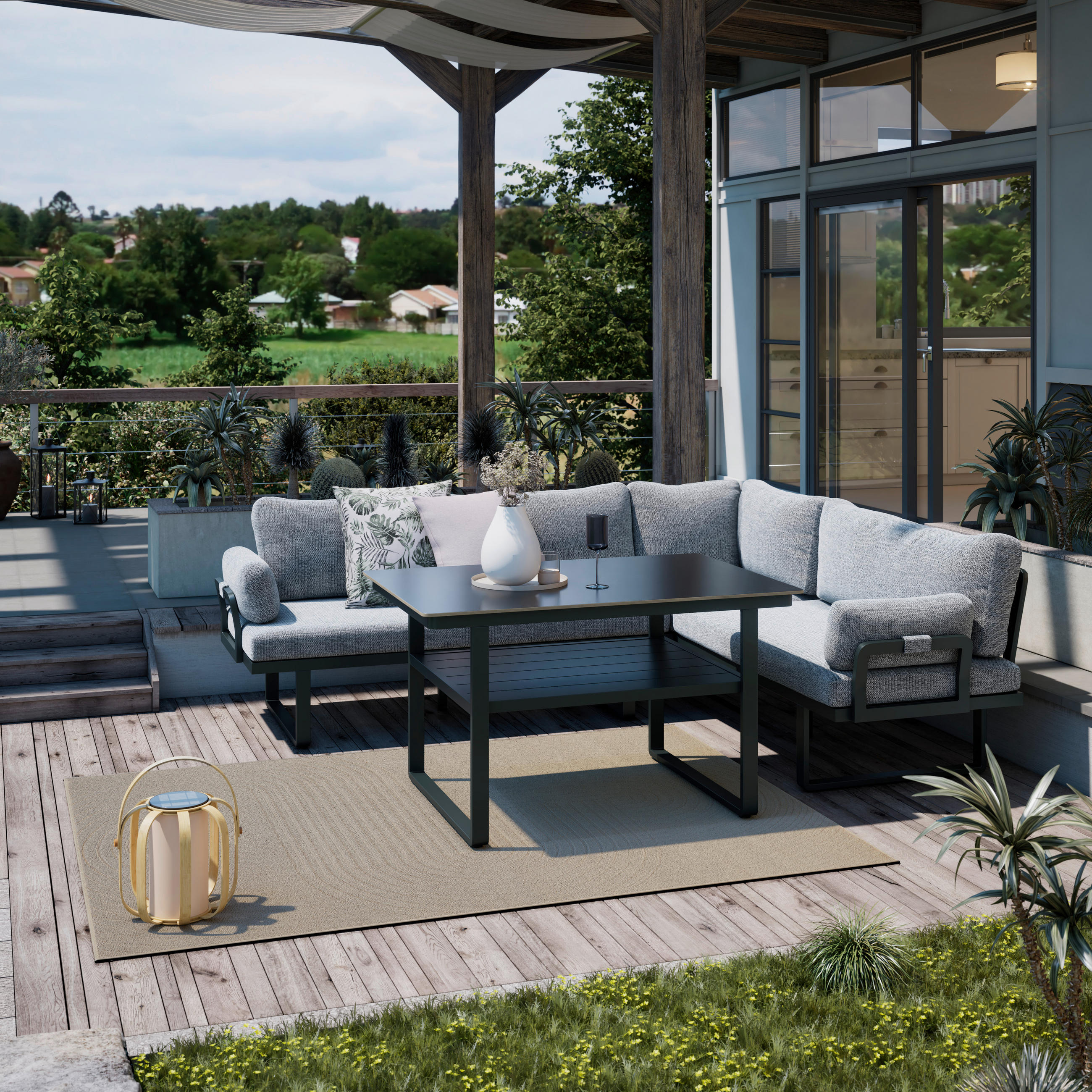 DINING-LOUNGESET 3-teilig  - Dunkelgrau/Anthrazit, Design, Textil/Stein (202/236cm) - Dieter Knoll