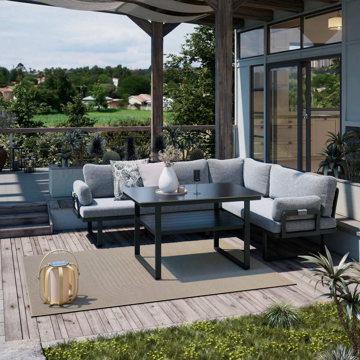 SALON DE JARDIN REPAS  3 pièces  - gris foncé/anthracite, Design, métal/textile (202/236cm) - Dieter Knoll