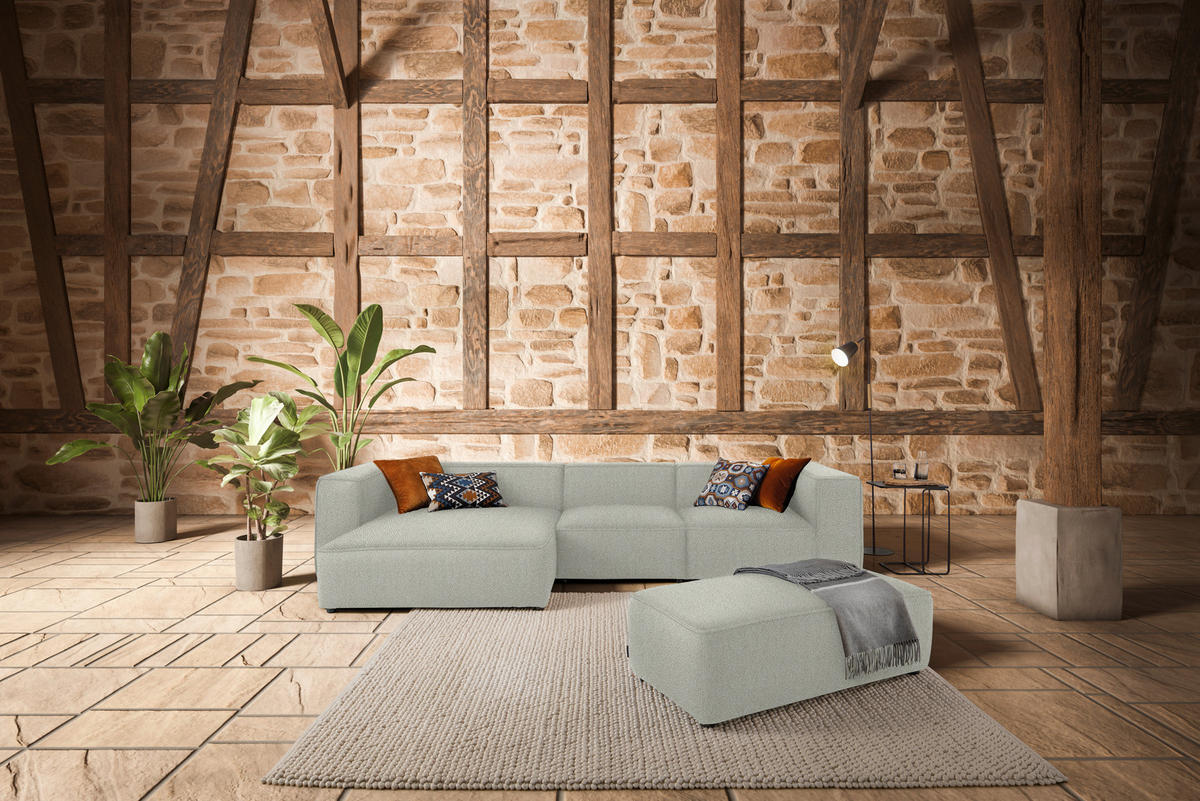 ECKSOFA in Flachgewebe Ecru  164/341 cm  - Ecru/Schwarz, Design, Kunststoff/Textil (164/341cm) - W.Schillig