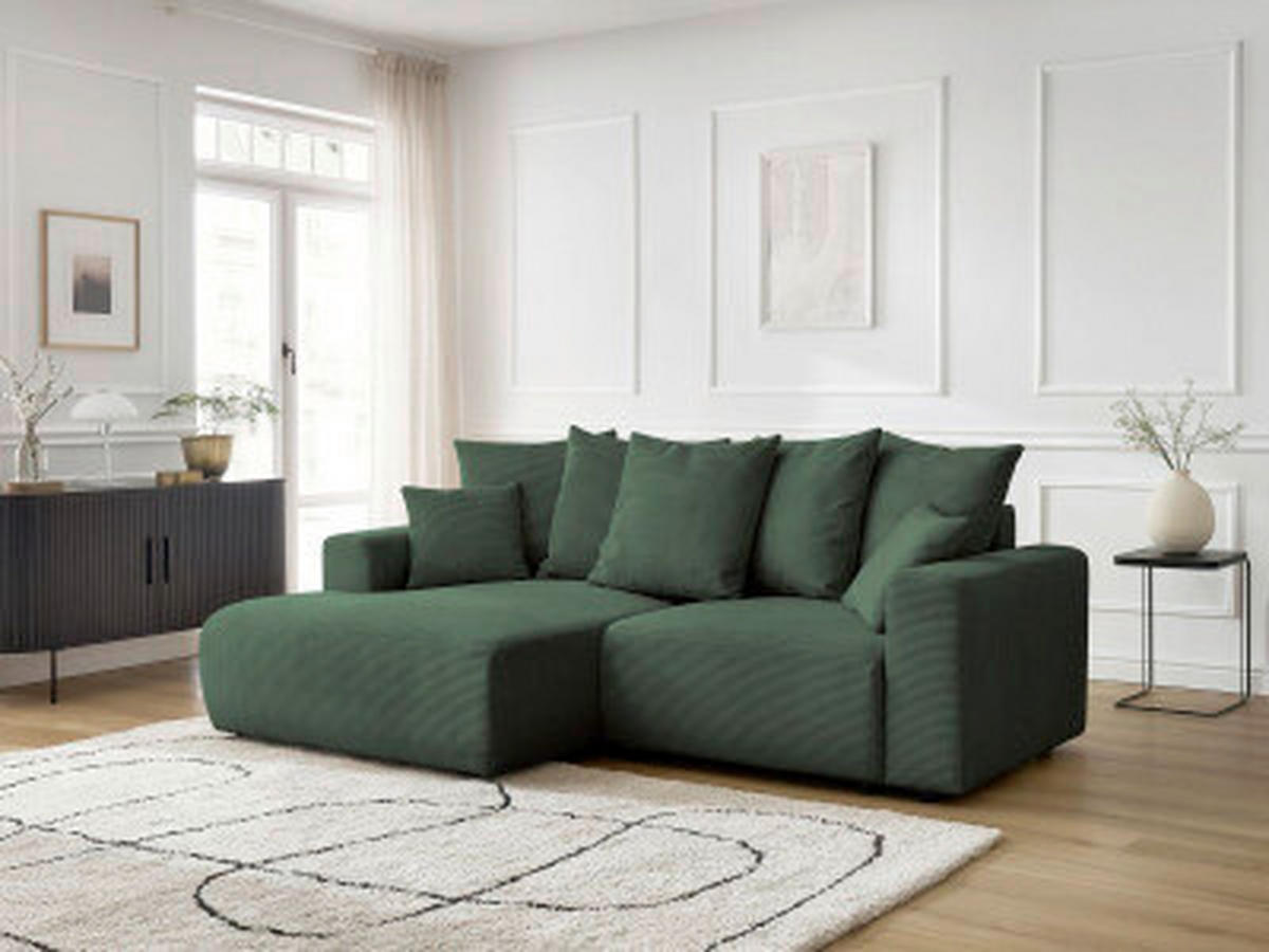 ECKSOFA Ottomane links  ATILLA Dunkelgrün Cord  - Dunkelgrün/Schwarz, MODERN, Kunststoff/Textil (149/244cm)