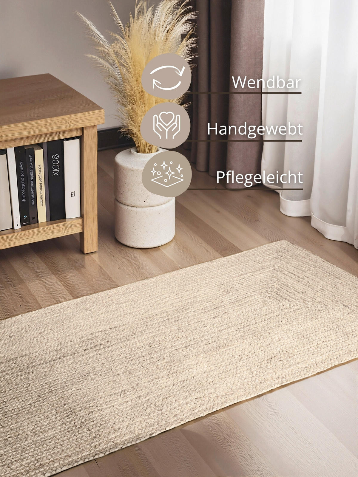 JUTETEPPICH 80/200 cm Juno Weiß rechteckig  - Weiß, Natur, Textil (80/200cm) - Hanse Home