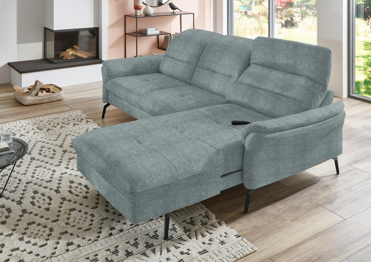 ECKSOFA in Flachgewebe Blaugrau  260/181 cm  - Blaugrau/Schwarz, KONVENTIONELL, Textil/Metall (260/181cm) - Beldomo Speed