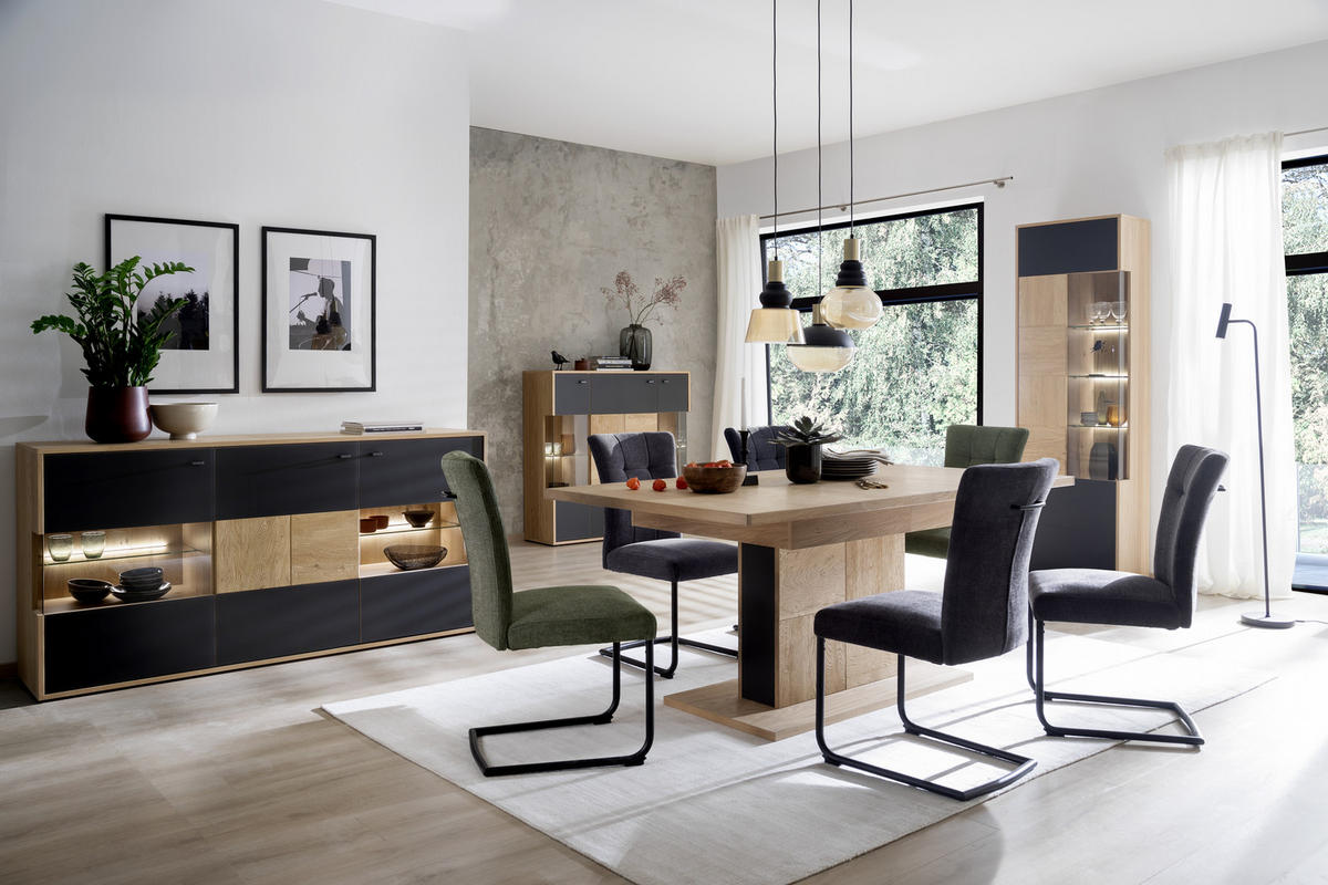 SIDEBOARD 184/92/44 cm  in Anthrazit, Eiche Bianco  - Eiche Bianco/Anthrazit, Design, Glas/Holz (184/92/44cm) - MID.YOU