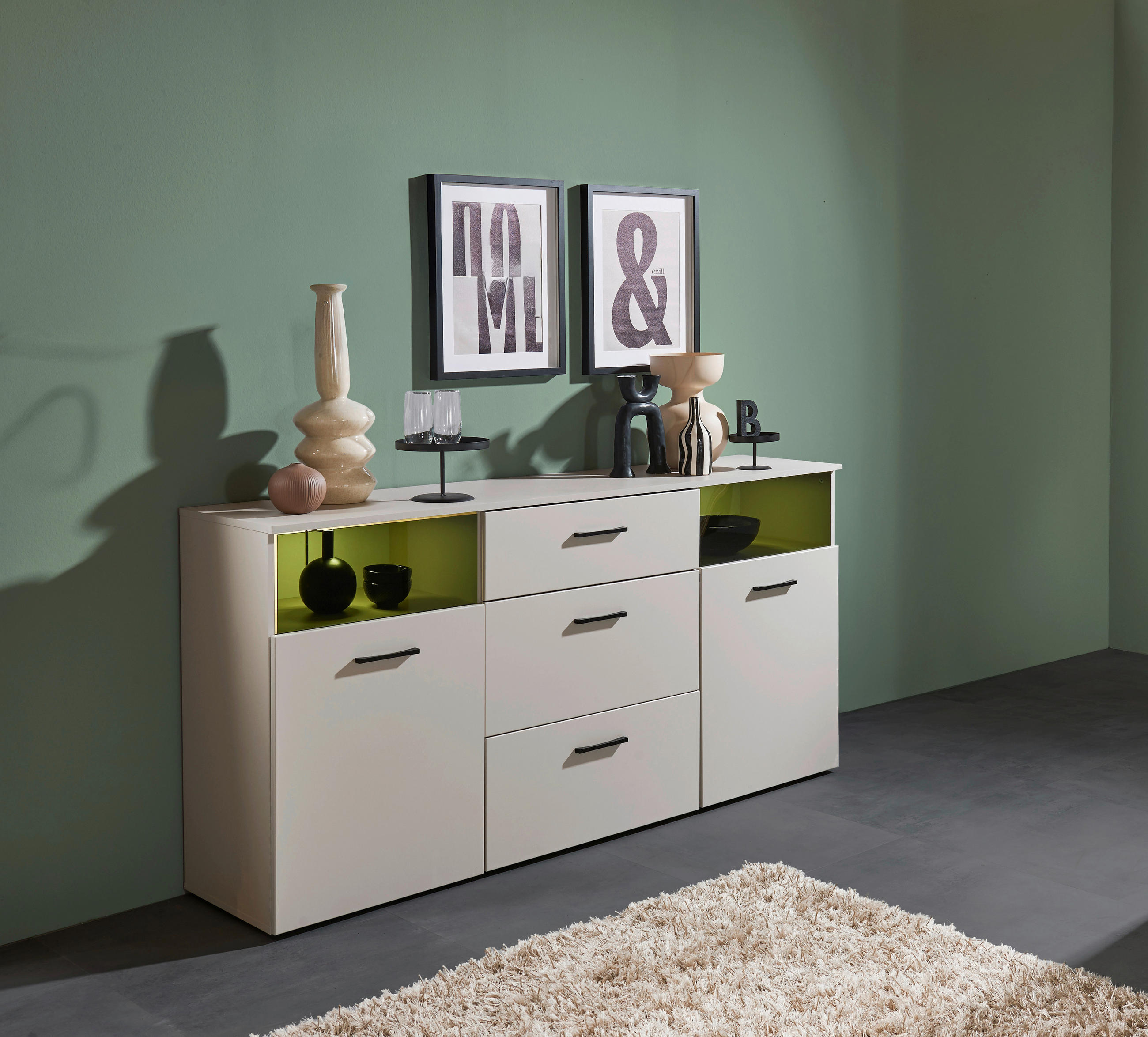 SIDEBOARD 180/86/38 cm  in Kaschmir  - Kaschmir/Schwarz, Design, Glas/Holzwerkstoff (180/86/38cm) - MID.YOU