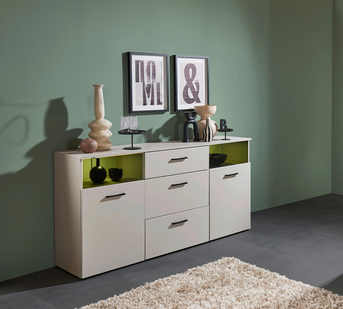 SIDEBOARD  in 180/86/38 cm  - Kaschmir/Schwarz, Design, Glas/Holzwerkstoff (180/86/38cm) - MID.YOU