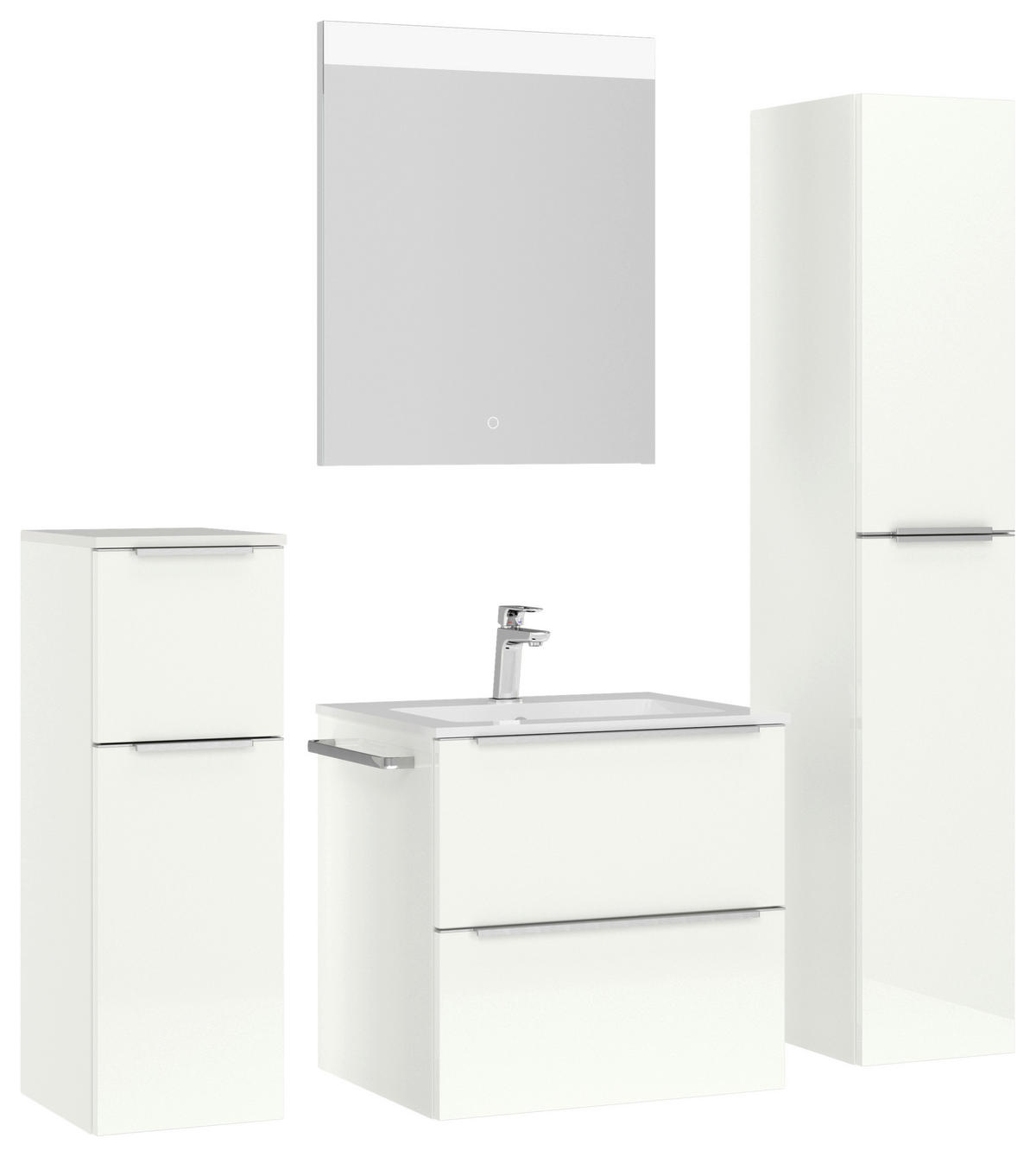 BADEZIMMER 5-teilig  in 121 cm  - Edelstahlfarben/Weiß Hochglanz, MODERN, Holzwerkstoff/Stein (121cm) - Nobilia