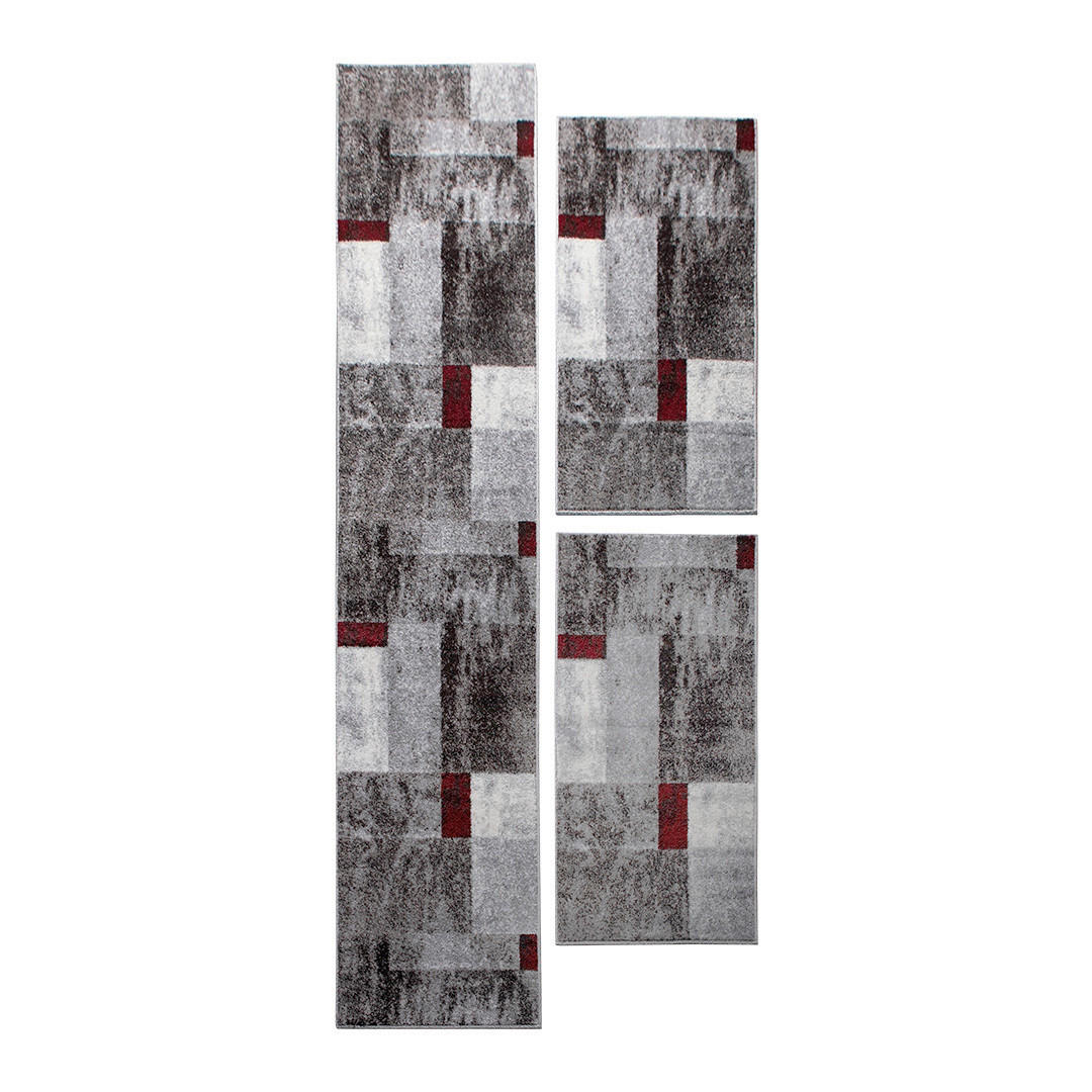 LÄUFER 67/620 cm Phoenix 3er Set  - Rot/Grau, Design, Kunststoff/Textil (67/620cm) - Novel