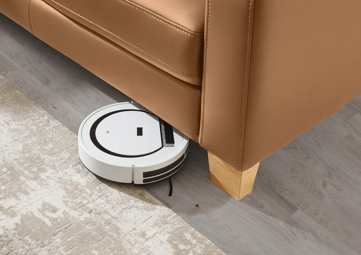 ECKSOFA in Echtleder Hellbraun  - Hellbraun/Eiche Bianco, Konventionell, Leder/Holz (235/257cm) - Valdera