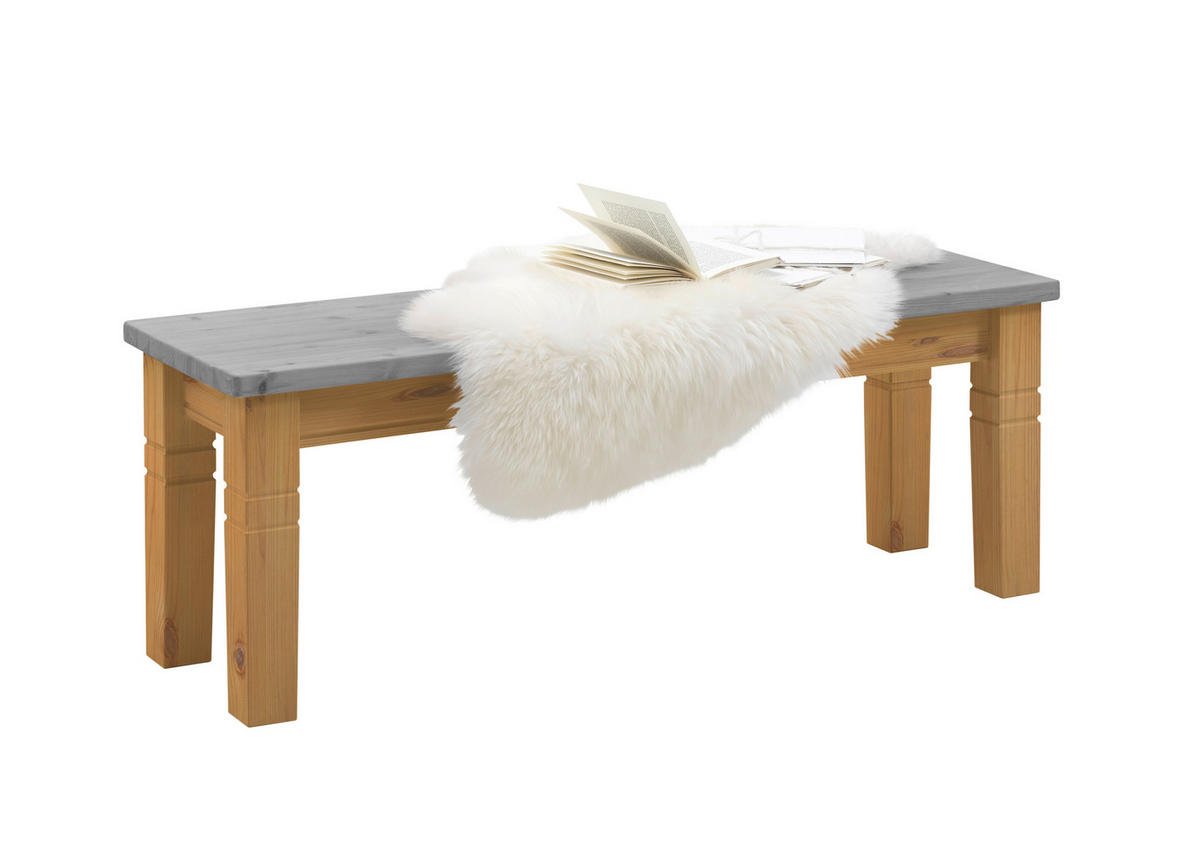 SITZBANK 130/46/40 cm Laugenfarbig, Grau Kiefer massiv  - Laugenfarbig/Grau, ROMANTIK / LANDHAUS, Holz (130/46/40cm) - Boxxx