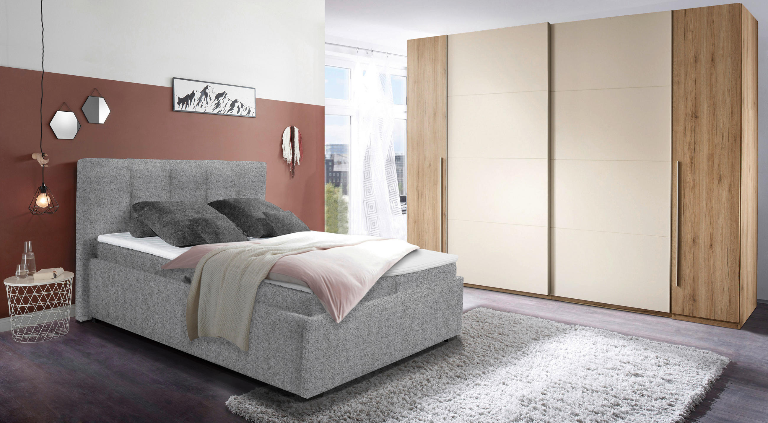 Thumbnail - Esposa Polsterbett, Hellgrau, Textil, H2, Höhe ca. 17 cm, 180x200 cm, Bettkasten, gepolstertes Kopfteil, Stoffauswahl, T...