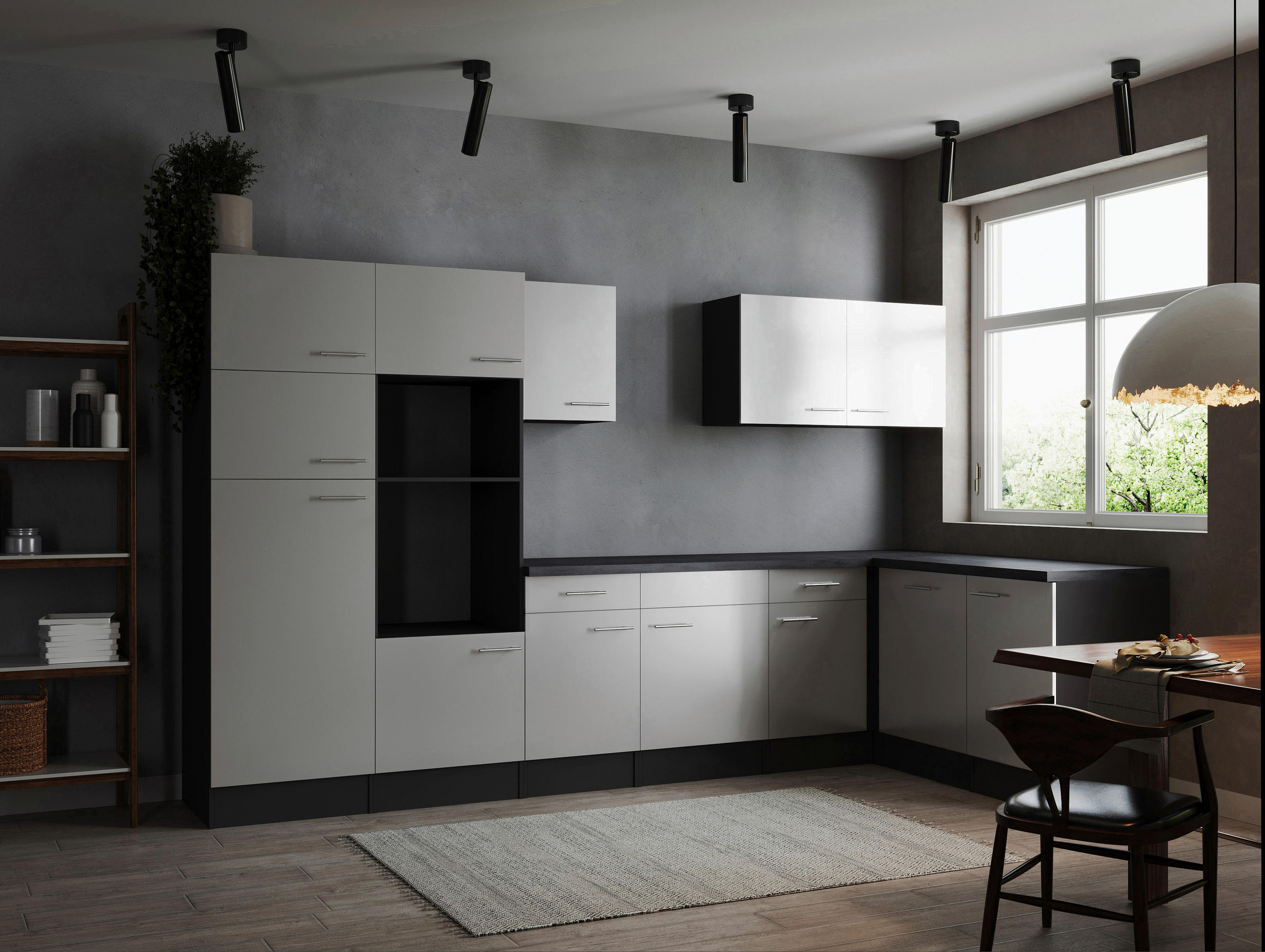ECKKÜCHE 340/172 cm  in Grau, Weiß  - Silberfarben/Weiß, Design, Holzwerkstoff/Metall (340/172cm) - Respekta