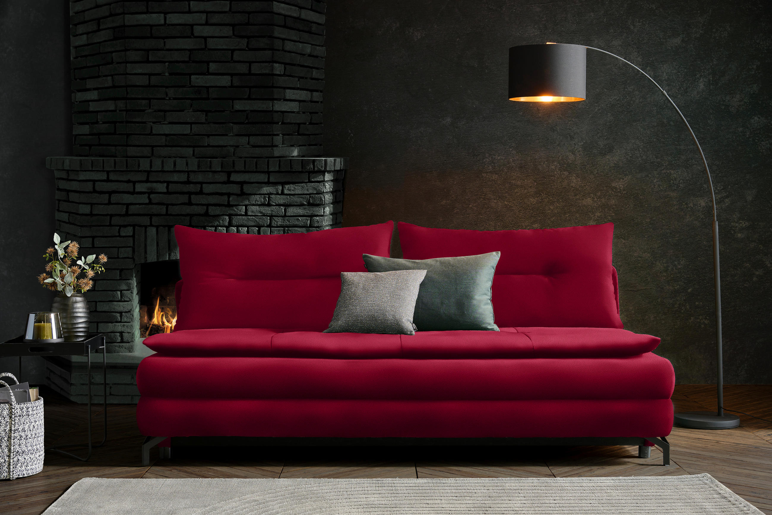 SCHLAFSOFA in Flachgewebe Rot  - Rot/Schwarz, MODERN, Textil/Metall (208/73/92/102cm) - Novel