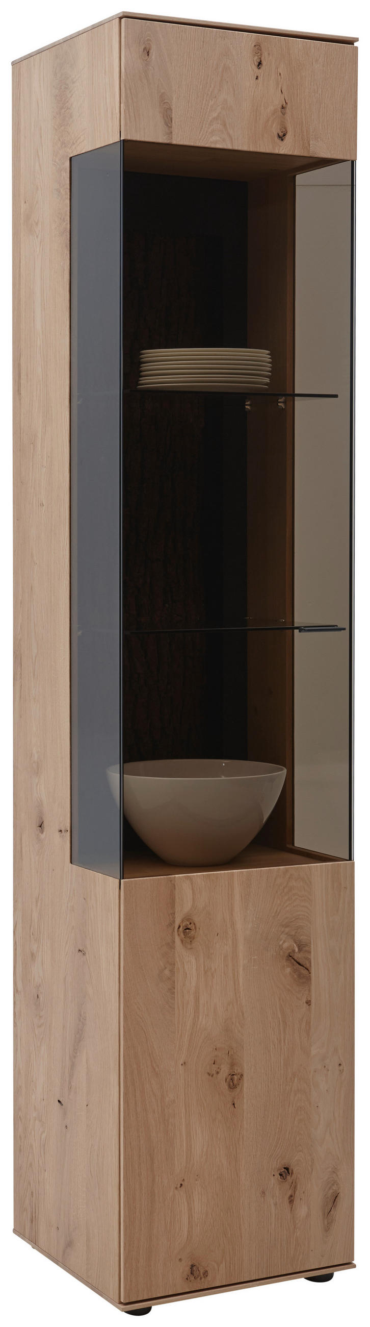 VITRINE Kerneiche vollmassiv Eichefarben - Eichefarben/Anthrazit, Design, Glas/Holz (43/205/44cm) - Valnatura