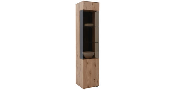 VITRINE Kerneiche vollmassiv Eichefarben - Eichefarben/Anthrazit, Design, Glas/Holz (43/205/44cm) - Valnatura