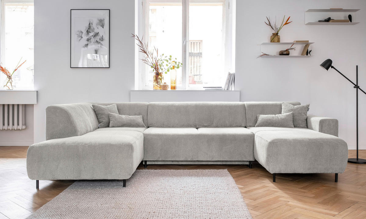 SJEDEĆA GARNITURA tekstil  bež   - bež/crna, tekstil/metal (192/330/165cm) - MID.YOU