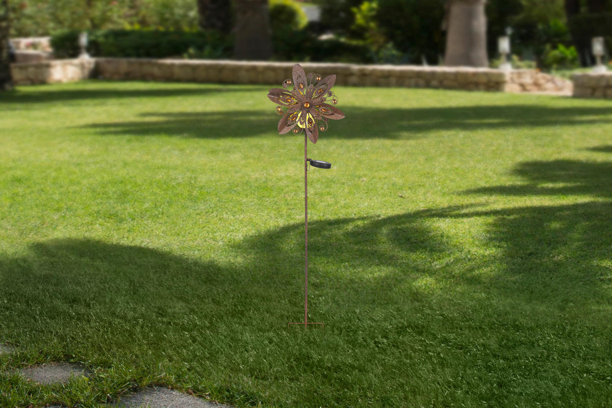 SOLARLEUCHTE Rusty Blossom High 32/17,5 cm  - Rostfarben, Trend, Glas/Kunststoff (32/17,5cm) - Ambia Garden