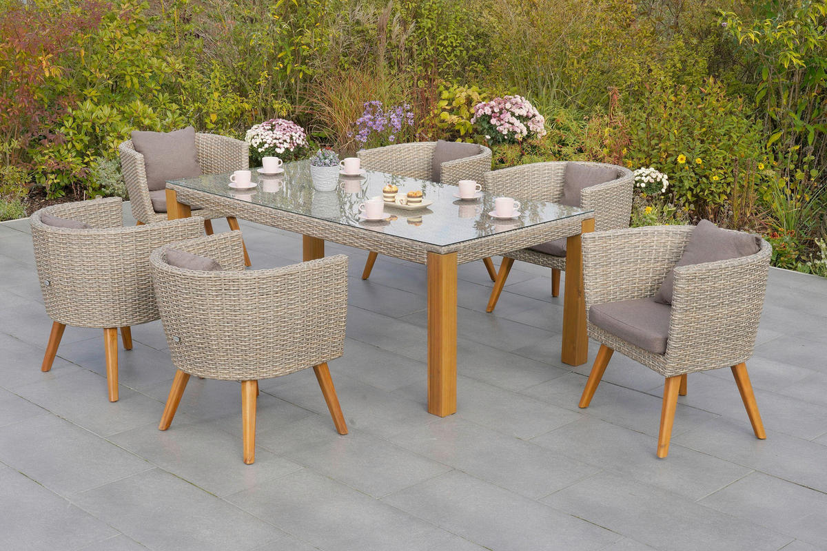 GARTENTISCHGRUPPE AkazieHartholz Aluminium  - Beige/Braun, KONVENTIONELL, Glas/Holz - Gardenson