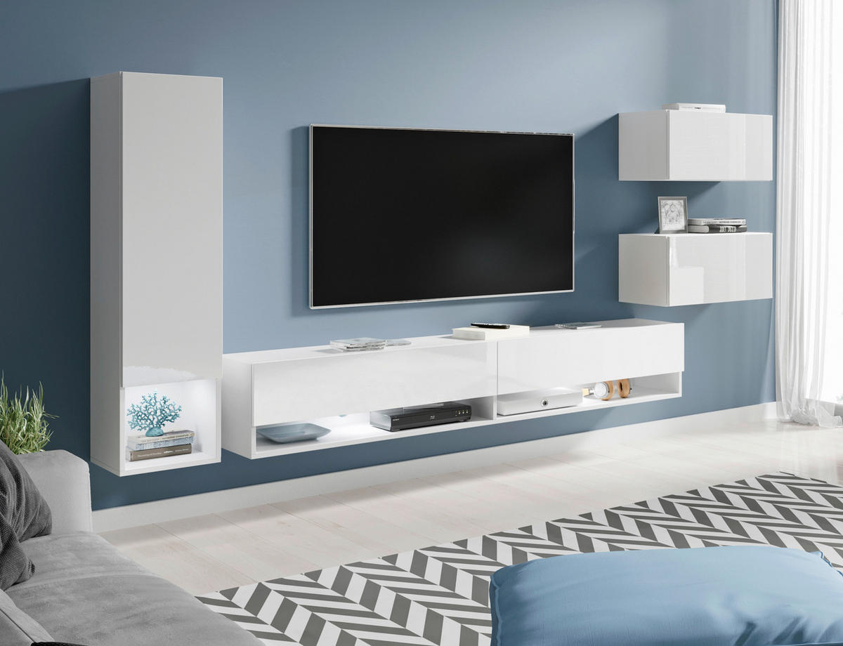 DNEVNI REGAL,  bela, bela, visoki sijaj  - bela/visoki sijaj, Trendi, leseni material (270/130/32,5cm) - P & B