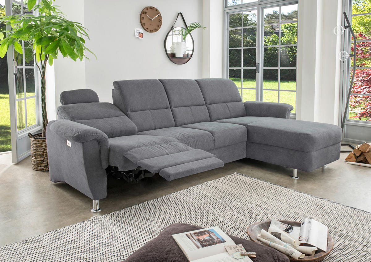 ECKSOFA Anthrazit Mikrofaser  - Chromfarben/Anthrazit, KONVENTIONELL, Textil/Metall (292/165cm) - Livetastic