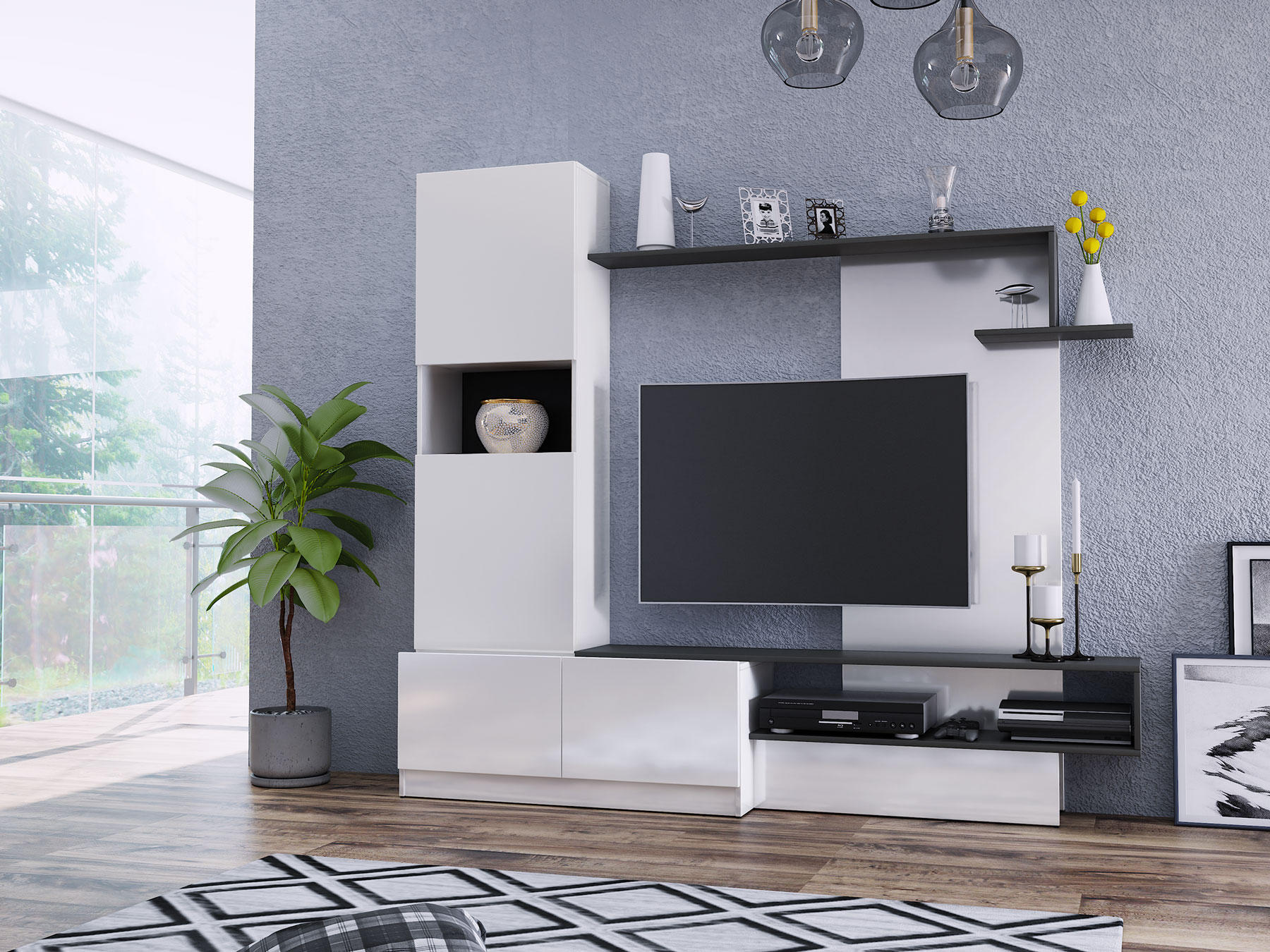 DNEVNI REGAL,  barve grafita, bela, visoki sijaj  - bela/barve grafita, Moderno, leseni material (200/180/40cm) - Ti'me