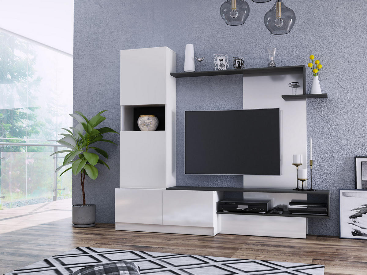 DNEVNI REGAL,  barve grafita, bela, visoki sijaj  - bela/barve grafita, Moderno, leseni material (200/180/40cm) - Ti'me